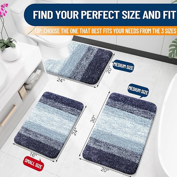 OLANLY Bathroom Rugs Mat 70x24, Extra Soft Absorbent Microfiber Bath Rugs, Rubber Backing, Quick Dry, Machine Washable Bath Mats for Bathroom Floor, Tub and Shower, Home Decor Accessories, Airy Blue