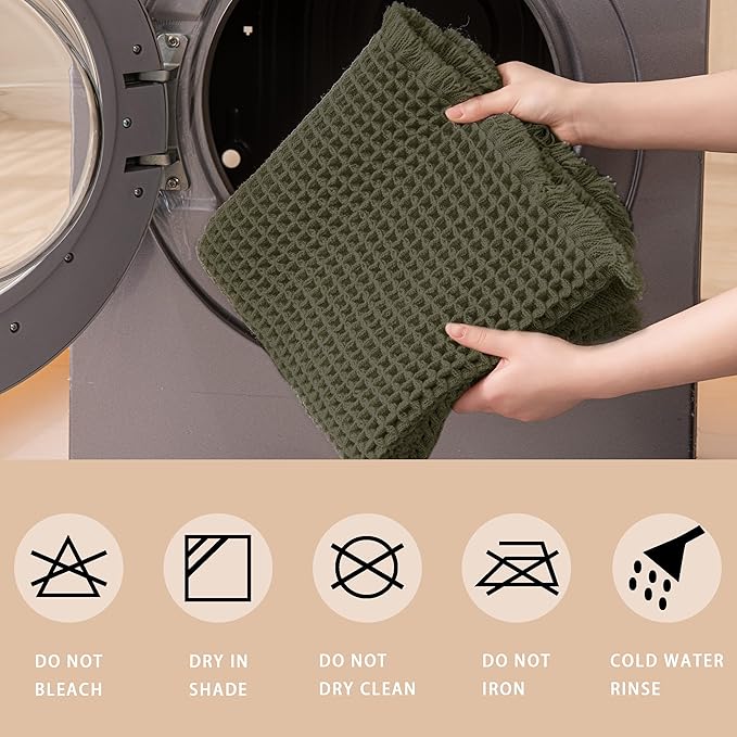 Waffle Runner Rug Non Slip, Boho Bath Mat, Super Absorbent Quick Dry Long Bath Runner Bathroom, Soft Farmhouse Bath Rug with Tassels, Washable Shower Mats for Floor 24"x72", Olive Green