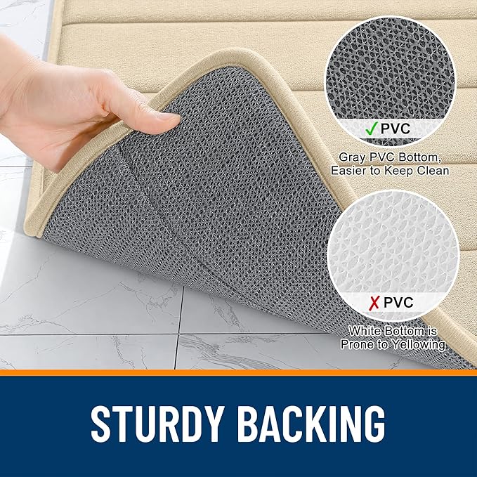 OLANLY Memory Foam Bath Mat 40x32, Super Soft Absorbent Bathroom Rugs, Quick Dry, Machine Washable Shower Floor Rugs, Bathmat Carpet, Bathroom Home Decor Accessories, Beige