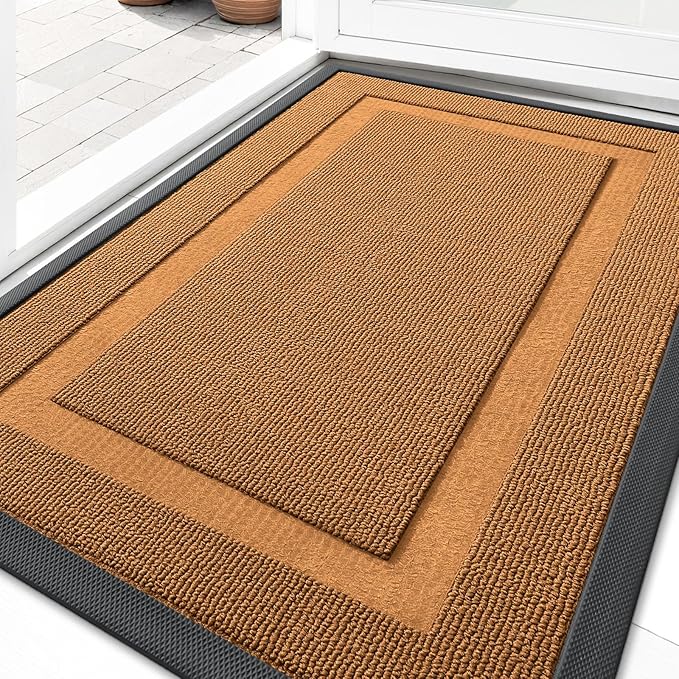 OLANLY Front Door Mat Indoor Outdoor Entrance, Waterproof All-Season, All-Weather Doormat, Sturdy Natural Rubber, Low Profile, Easy Clean Patio Porch Entryway Mat, 47x32, Tangerine Orange