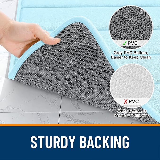 OLANLY Memory Foam Long Bathroom Rugs Runner 47x17, Super Soft Absorbent Bath Mat, Quick Dry, Machine Washable Shower Floor Rugs, Bathmat Carpet, Bathroom Home Decor Accessories, Sky Blue
