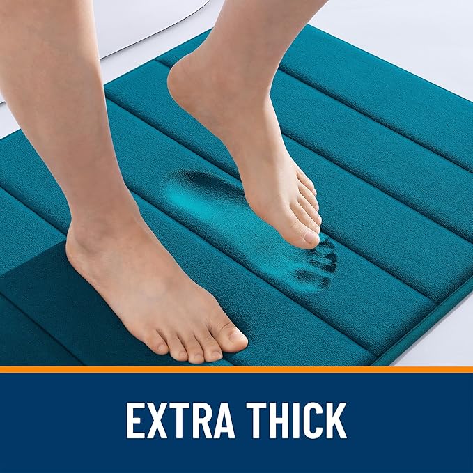 OLANLY Memory Foam Long Bathroom Rugs Runner 47x20, Super Soft Absorbent Bath Mat, Quick Dry, Machine Washable Shower Floor Rugs, Bathmat Carpet, Bathroom Home Decor Accessories, Peacock Blue