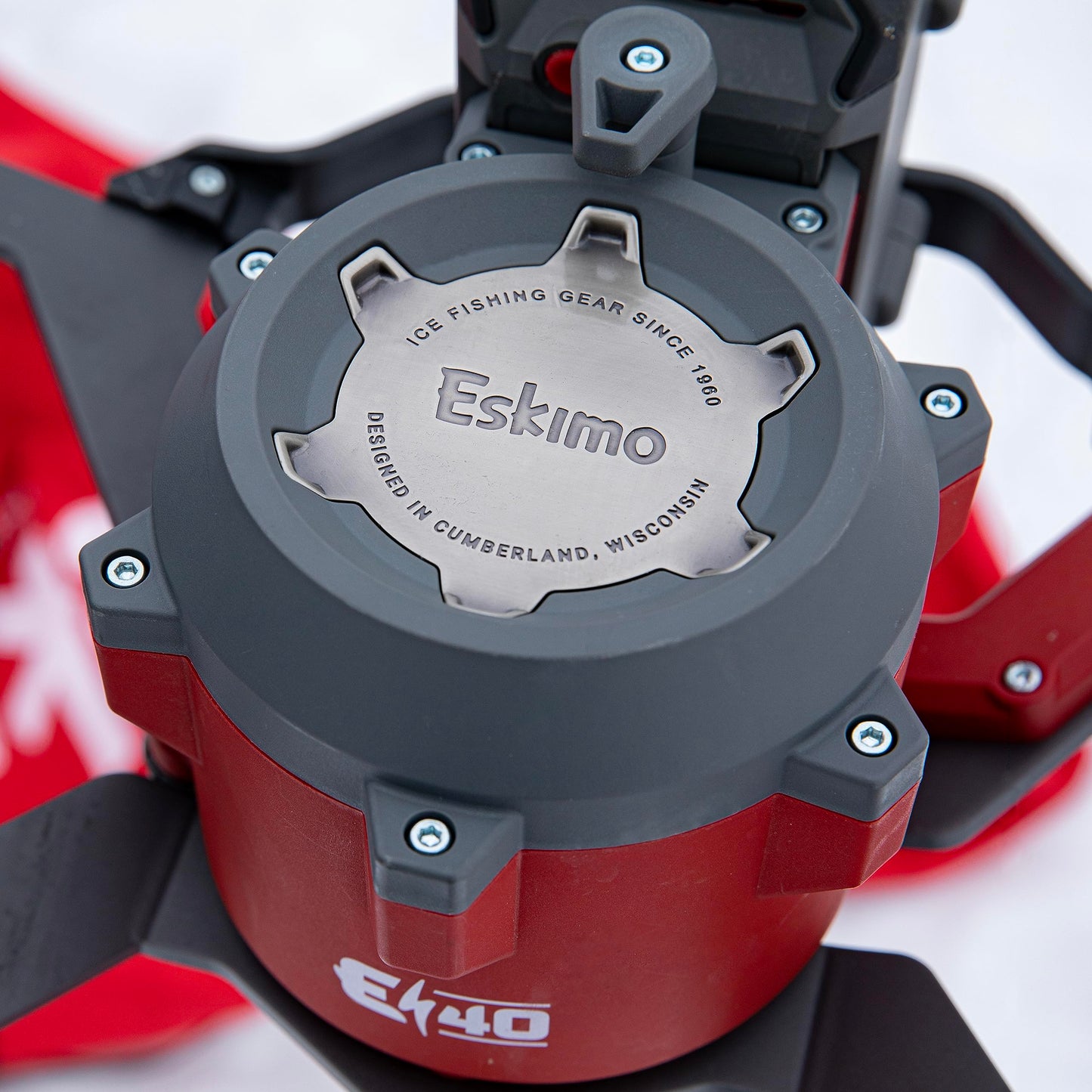 Eskimo E40 8-Inch Electric Ice Auger, Full Power 40V Lithium, Steel Bit, Lightweight Powerhead, Turbo Cutting System Multi-Edge Blades, Red, 45750