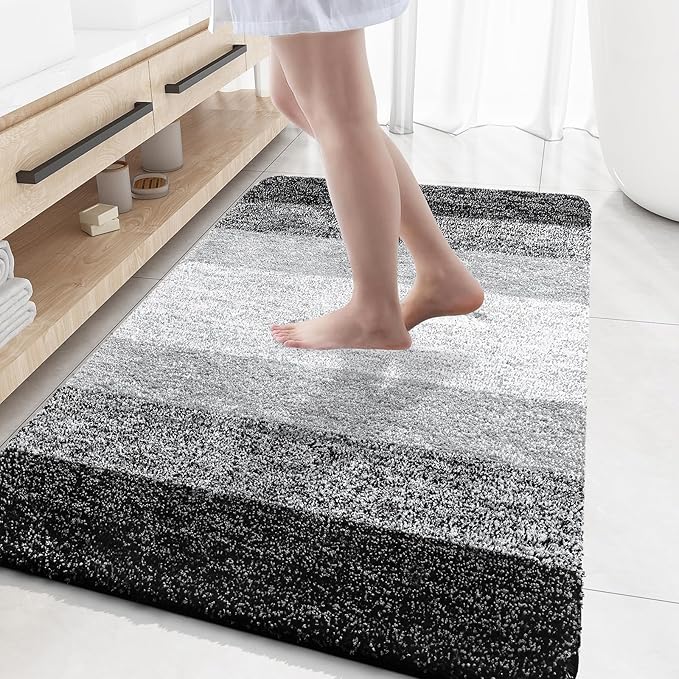 OLANLY Bathroom Rugs Mat 59x35, Extra Soft Absorbent Microfiber Bath Rugs, Rubber Backing, Quick Dry, Machine Washable Bath Mats for Bathroom Floor, Tub and Shower, Home Decor Accessories, Black
