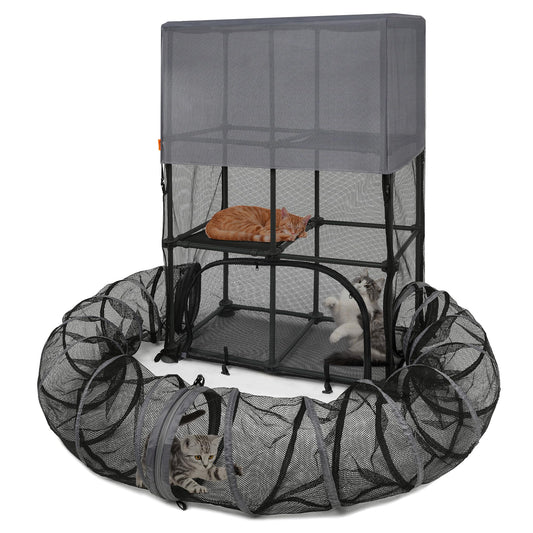 Catio Outdoor Cat Enclosure for Cats & Small Animals, Pet Playpen Cat Climber with Removable Pet Tunnel for Indoor/Outdoor Use