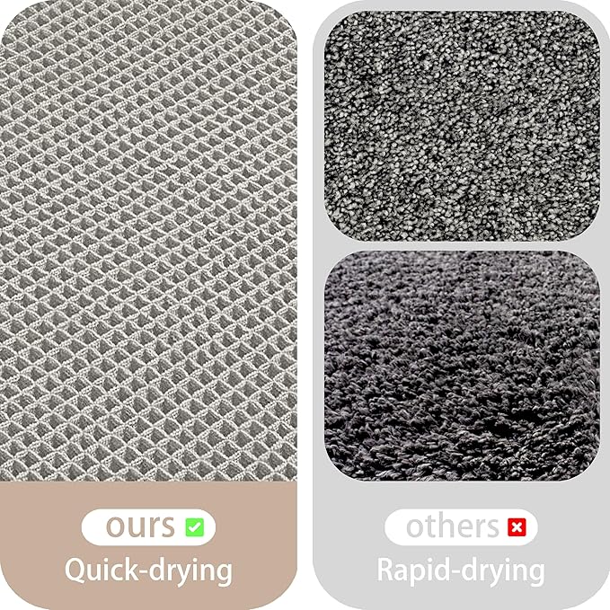 Waffle Bath Mat Non Slip, Boho Bathroom Rug, Super Absorbent Quick Dry Bathroom Mat, Soft Farmhouse Bath Rug with Tassels, Small Washable Shower Mats for Floor 24"x36", Light Grey