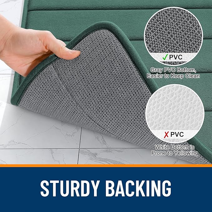 OLANLY Memory Foam Bath Mat 36x24, Super Soft Absorbent Bathroom Rugs, Quick Dry, Machine Washable Shower Floor Rugs, Bathmat Carpet, Bathroom Home Decor Accessories, Blackish Green