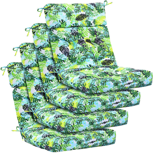 Barydat 4 Pcs Tufted High Back Chair Cushion Indoor Outdoor Seat and Back Cushions Palm Leaves Tropical Plants Lawn Rocking Chair Pads with Ties for Adirondack Patio Garden(Palm Leaf)