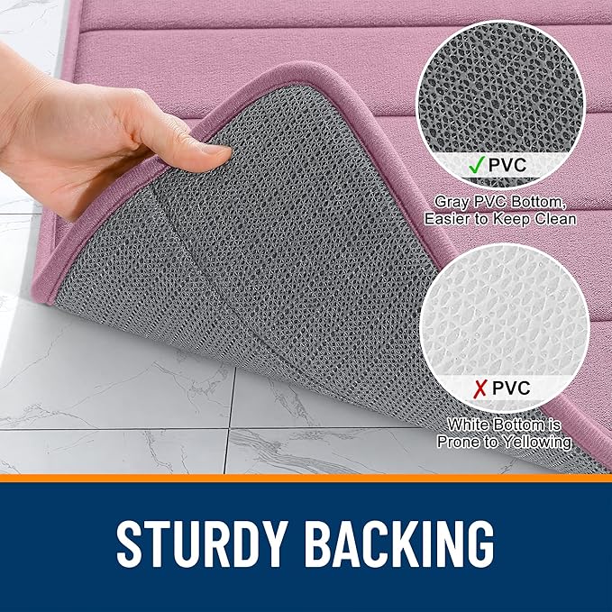 OLANLY Memory Foam Bath Mat 40x32, Super Soft Absorbent Bathroom Rugs, Quick Dry, Machine Washable Shower Floor Rugs, Bathmat Carpet, Bathroom Home Decor Accessories, Deep Plum