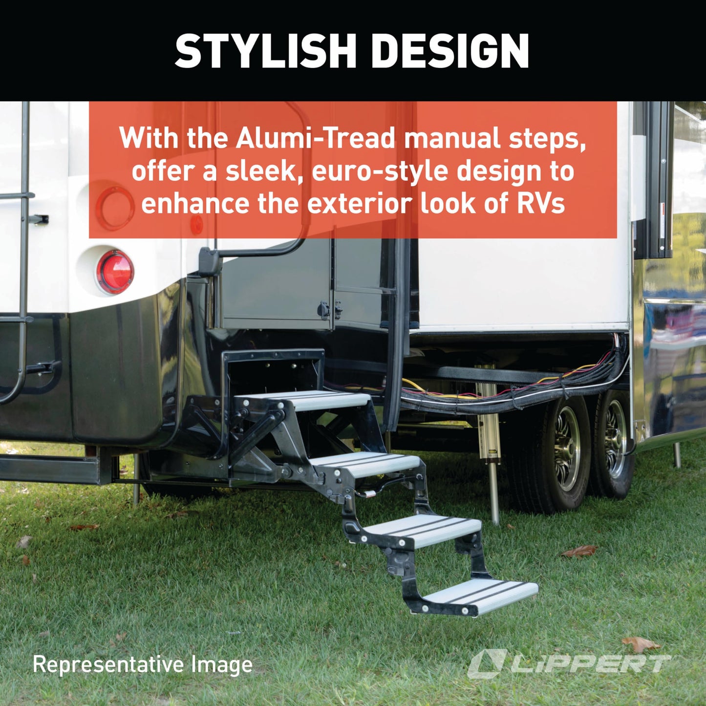 Lippert Components 432696 Alumi-Tread Triple Manual Step , Black