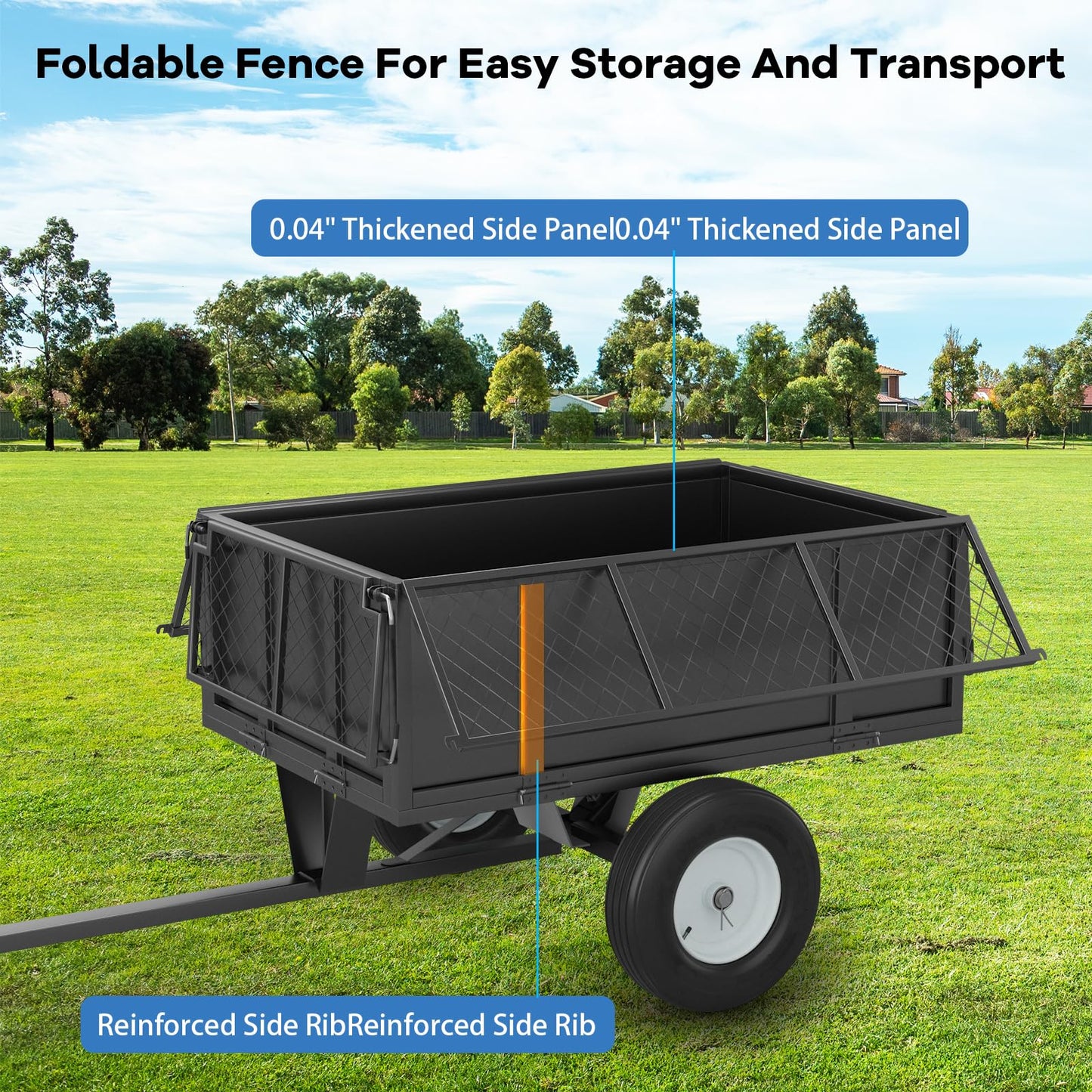 Garvee GarveeTech Heavy Duty 750 LBS Utility Trailer – 17 Cu Ft ATV Dump Trailer with Removable Sides, Pneumatic Tires & Quick-Dump Pull-Behind Yard Cart for Tractors, UTV, Lawn Mowers