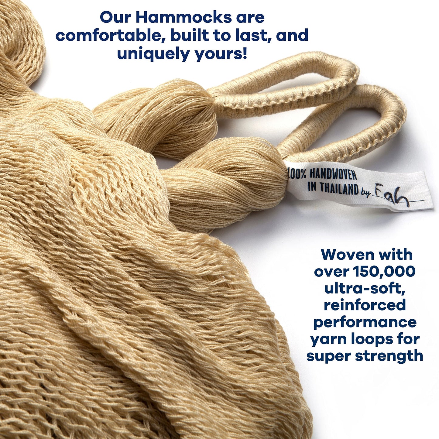 Handwoven Hammock by Yellow Leaf Hammocks - Double Size, Fits 1-2 PPL, 400lb max - Weathersafe, Super Strong, Easy to Hang, Ultra Soft, Artisan Made - Color: Natural Khaki