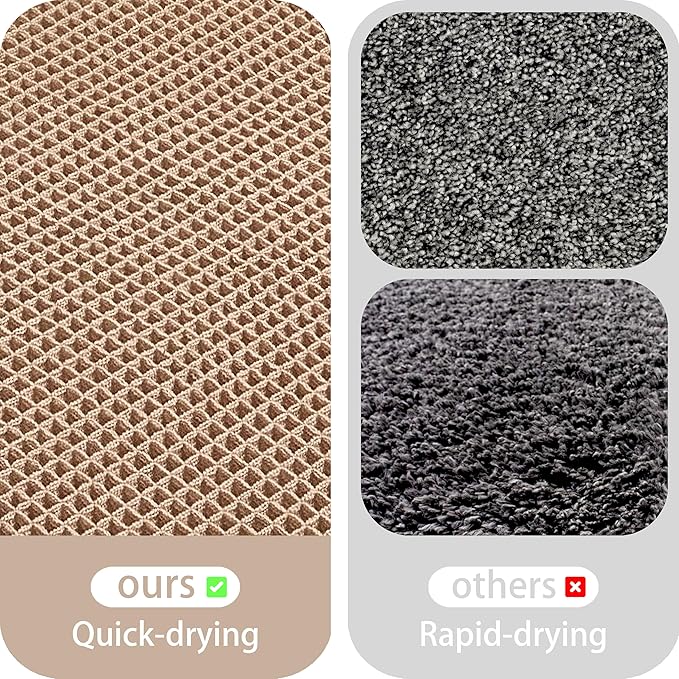 Waffle Bath Mat Non Slip, Boho Runner Rug, Super Absorbent Quick Dry Long Bath Runner Bathroom, Soft Farmhouse Bath Rug with Tassels, Washable Shower Mats for Floor 24"x48", Square Brown
