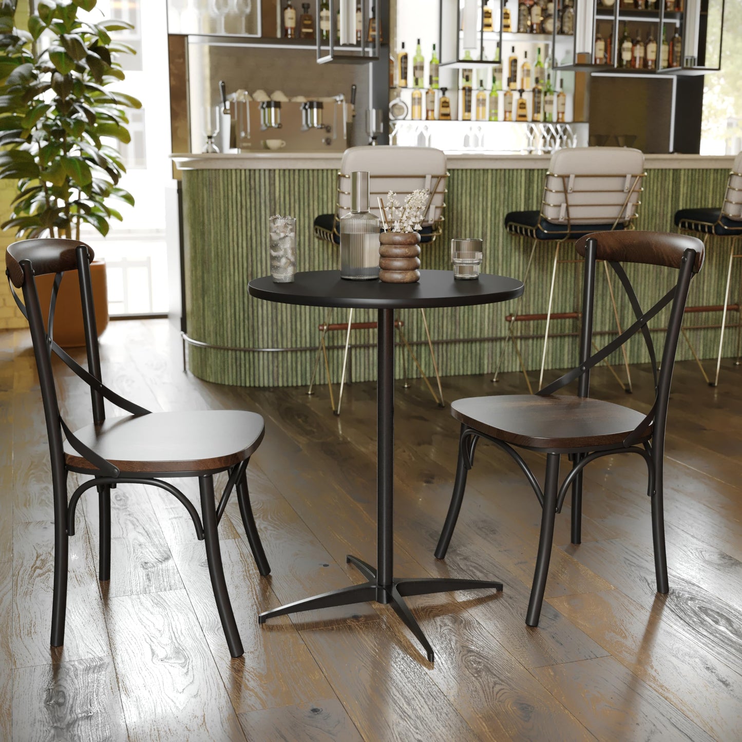 Flash Furniture Lars Black 24'' Round Wood Cocktail Table with 30'' and 42'' Columns