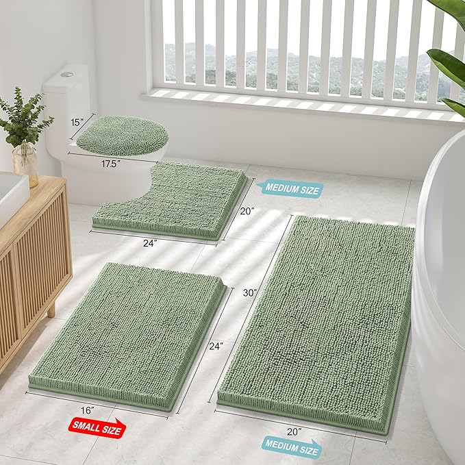 Smiry Luxury Chenille Bathroom Rugs 59x24, Extra Soft and Absorbent Shaggy Bath Mat, Machine Washable, Non-Slip Plush Carpet Runner for Tub, Shower, and Floor, Home Decor Accessories, Sage Green