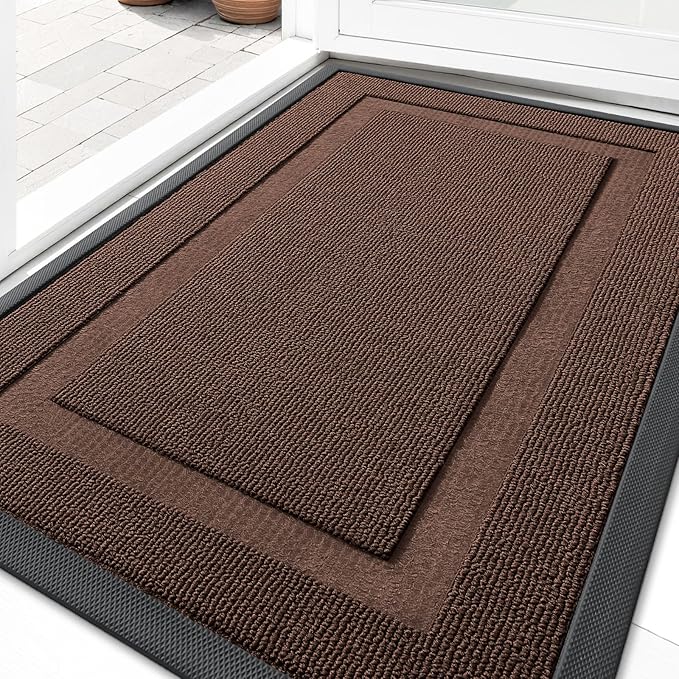 OLANLY Front Door Mat Indoor Outdoor Entrance, Waterproof All-Season, All-Weather Doormat, Sturdy Natural Rubber, Low Profile, Easy Clean Patio Porch Entryway Mat, 47x32, Chocolate Brown