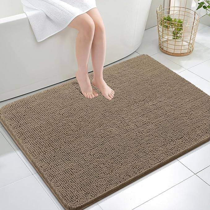 OLANLY Bathroom Rugs 40x32, Extra Soft Absorbent Chenille Bath Rugs, Rubber Backing Quick Dry, Machine Washable Bath Mats for Bathroom Floor, Tub and Shower, Home Decor Accessories, Tan