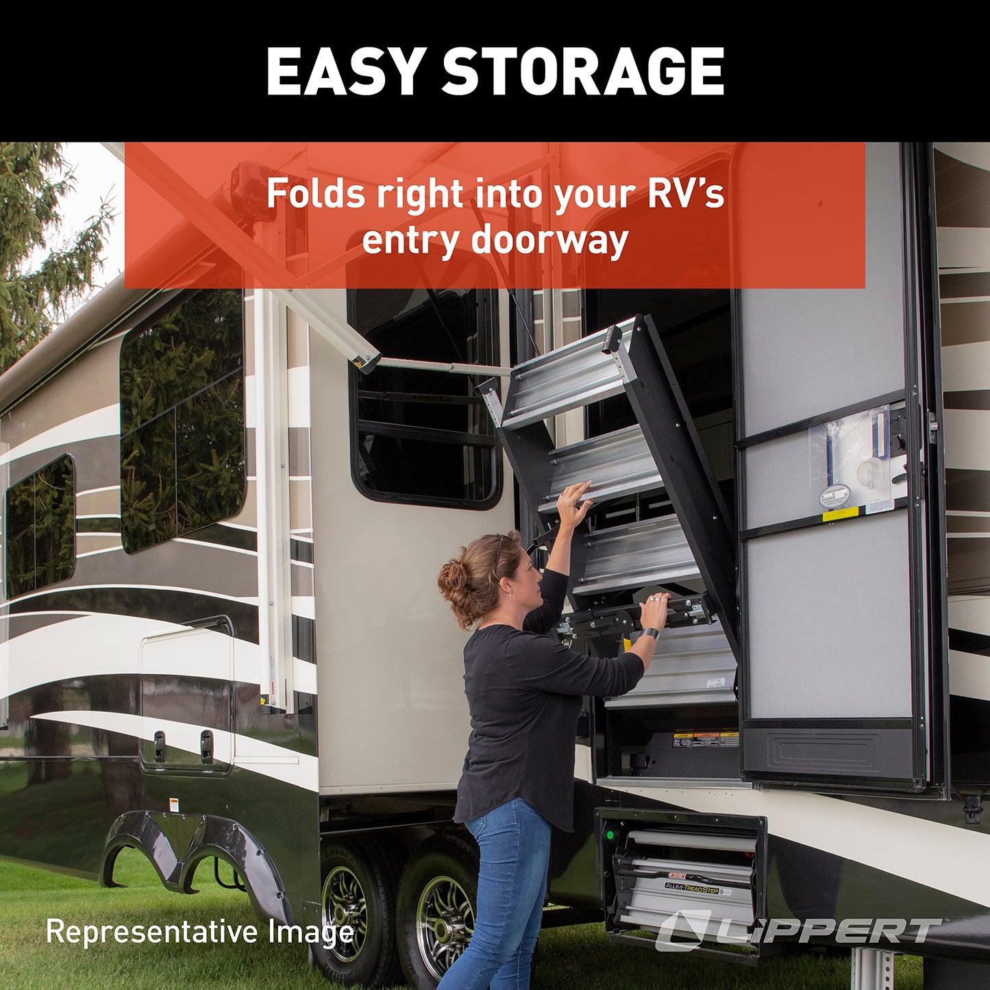 Lippert-791573 Solid Step Triple Step for RV and Travel Trailer Entry Doorway , 30-inch,Black
