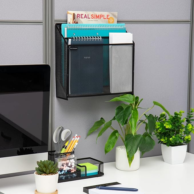 Mind Reader Vertical File Storage, Desktop Organizer, Wall Mount, Office, Metal Mesh, 12.5"L x 3.75"W x 11.5"H, Black