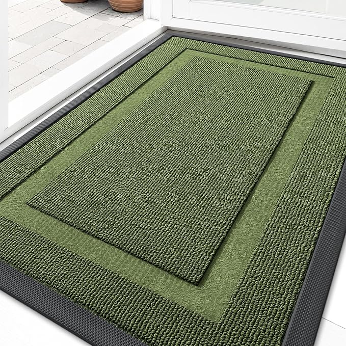 OLANLY Front Door Mat Indoor Outdoor Entrance, Waterproof All-Season, All-Weather Doormat, Sturdy Natural Rubber, Low Profile, Easy Clean Patio Porch Entryway Mat, 71x23, Classic Green