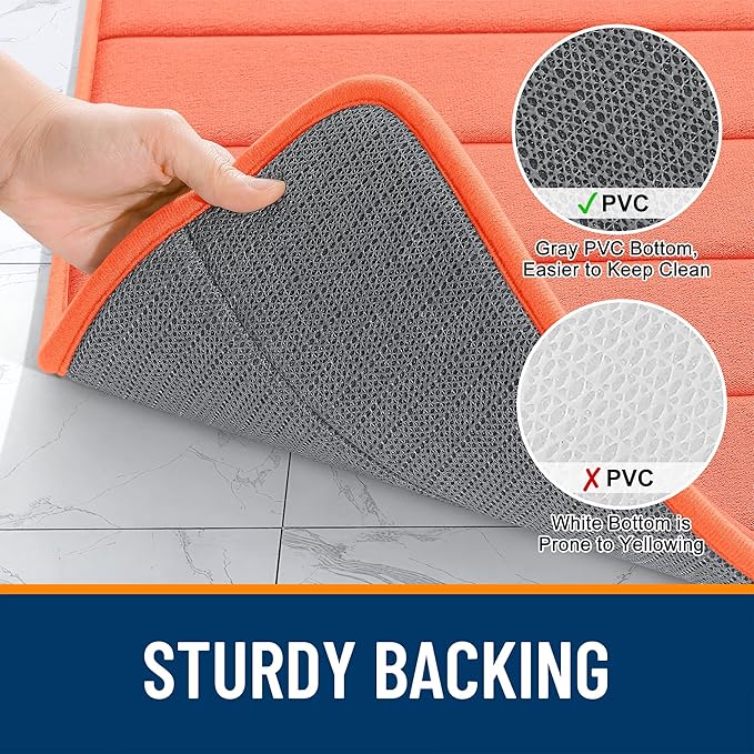 OLANLY Memory Foam Long Bathroom Rugs Runner 70x24, Super Soft Absorbent Bath Mat, Quick Dry, Machine Washable Shower Floor Rugs, Bathmat Carpet, Bathroom Home Decor Accessories, Coral