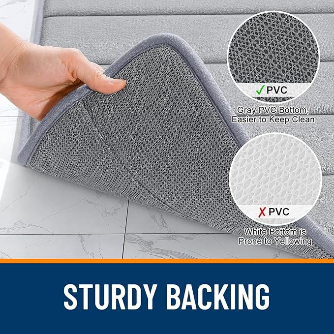 OLANLY Memory Foam Bath Mat 34x21, Super Soft Absorbent Bathroom Rugs, Quick Dry, Machine Washable Shower Floor Rugs, Bathmat Carpet, Bathroom Home Decor Accessories, Grey