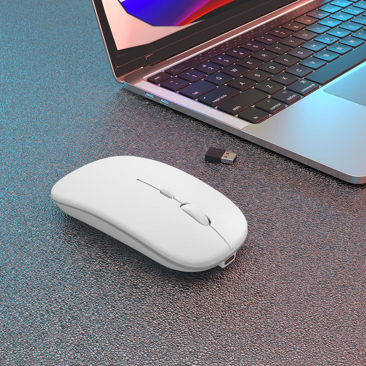 AIKOKOK 5.2 2.4G Wireless Bluetooth Mouse, Rechargeable, Dual Mode Bluetooth & USB, LED Lights, Slim, Silent, Portable